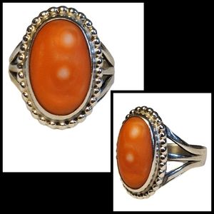 Sterling Silver Navajo Red Coral Vintage Ring